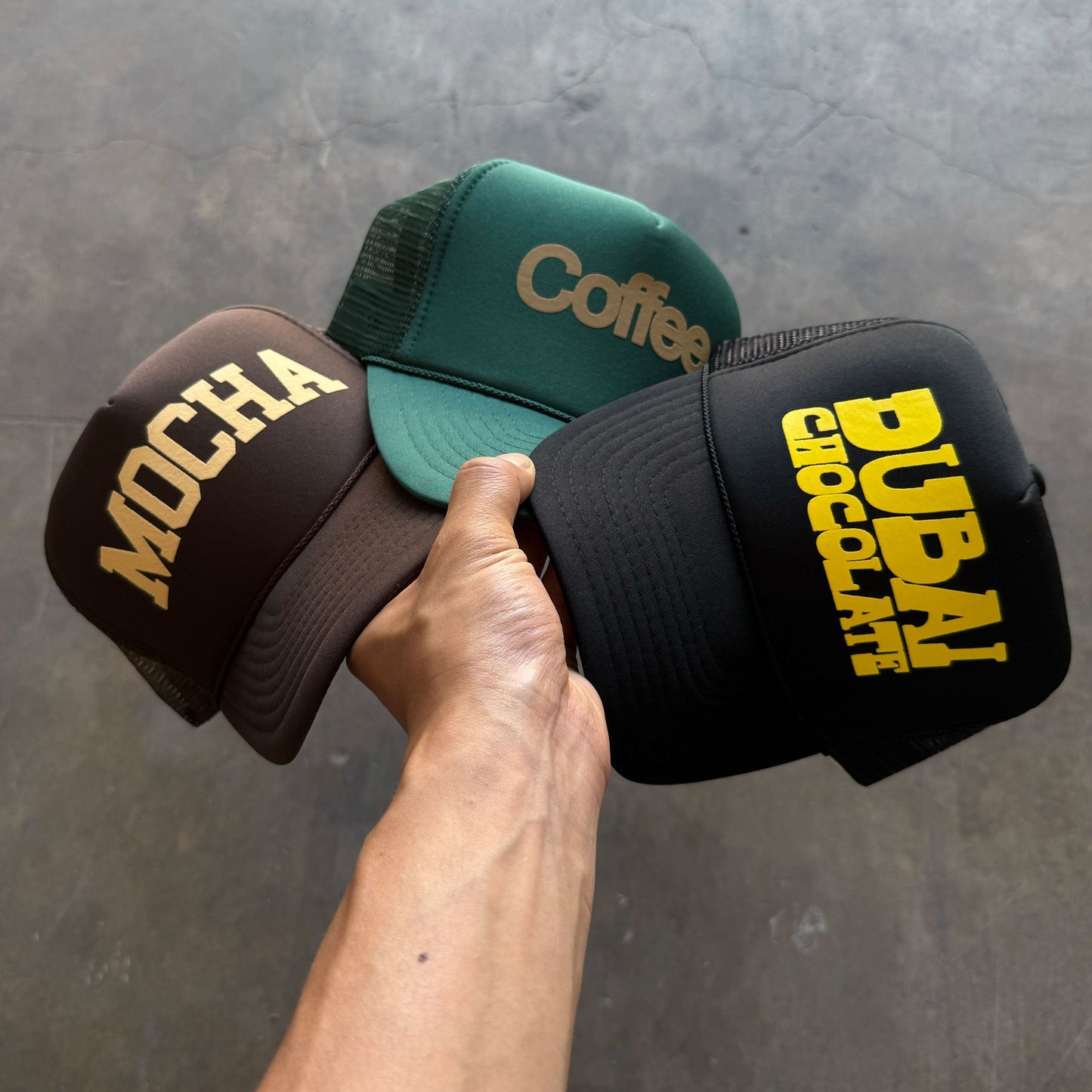 Mocha Text Trucker Cap