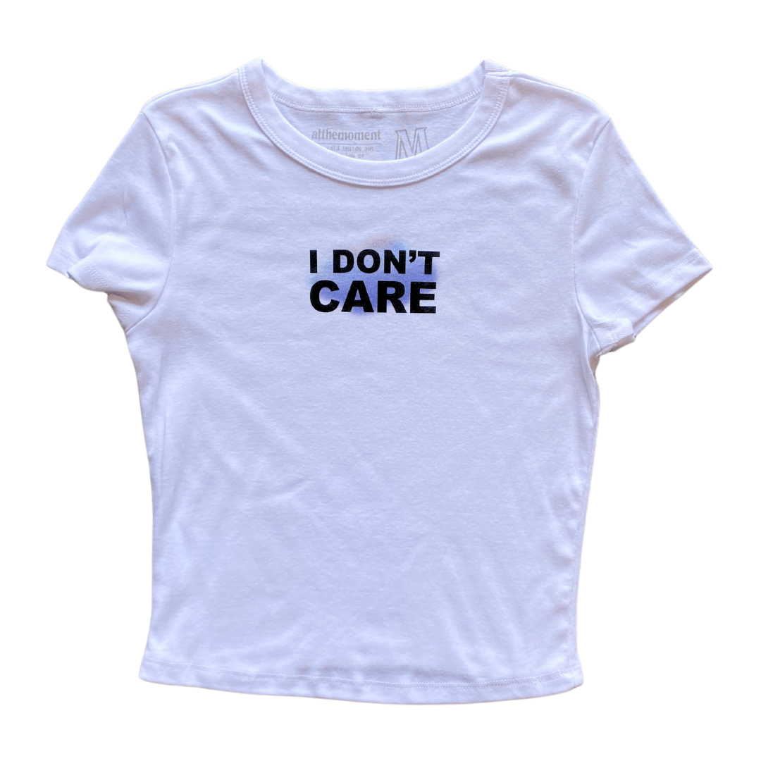 I Don't Care Text Women's Baby Rib